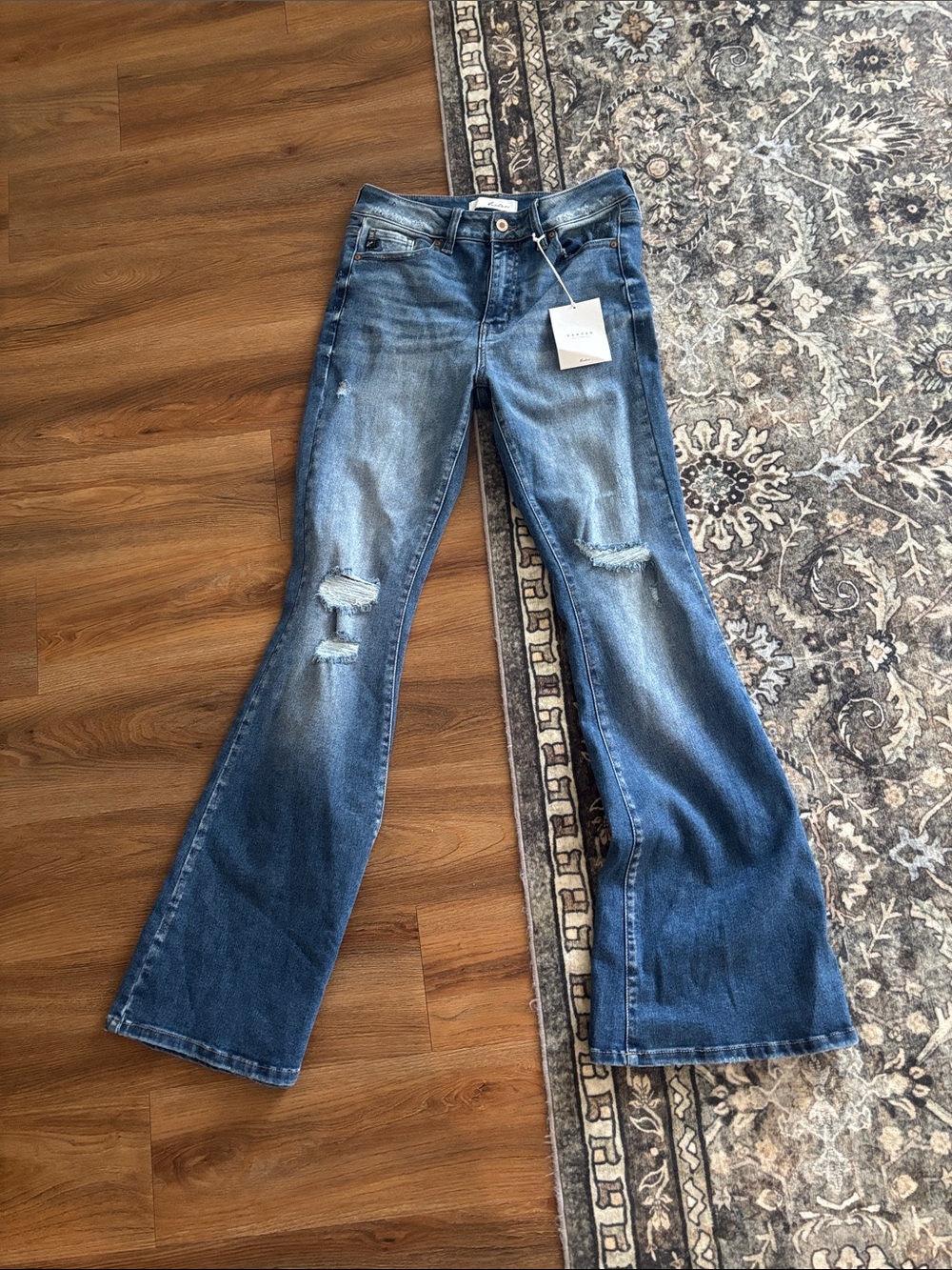 KanCan Medium Blue Distressed Flare Jeans